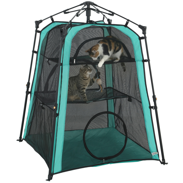 PawHut Cat Tent, 3-Tier Portable Pet Tent for Indoor Outdoor, Cat House with Multi-Door, Carry Bag, Breathable Mesh - Aosom UK - image 1
