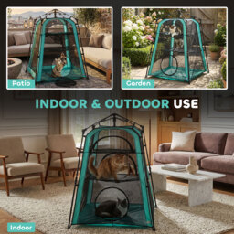 PawHut Cat Tent, 3-Tier Portable Pet Tent for Indoor Outdoor, Cat House with Multi-Door, Carry Bag, Breathable Mesh - Aosom UK - thumbnail 8