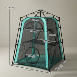 PawHut Cat Tent, 3-Tier Portable Pet Tent for Indoor Outdoor, Cat House with Multi-Door, Carry Bag, Breathable Mesh - Aosom UK - thumbnail 3