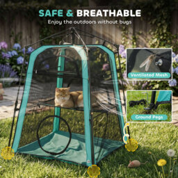 PawHut Cat Tent, 3-Tier Portable Pet Tent for Indoor Outdoor, Cat House with Multi-Door, Carry Bag, Breathable Mesh - Aosom UK - thumbnail 7