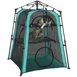 PawHut Cat Tent, 3-Tier Portable Pet Tent for Indoor Outdoor, Cat House with Multi-Door, Carry Bag, Breathable Mesh - Aosom UK - thumbnail 1