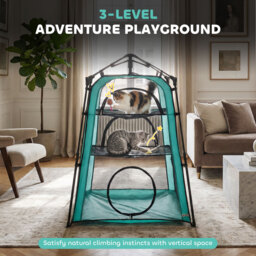 PawHut Cat Tent, 3-Tier Portable Pet Tent for Indoor Outdoor, Cat House with Multi-Door, Carry Bag, Breathable Mesh - Aosom UK - thumbnail 4