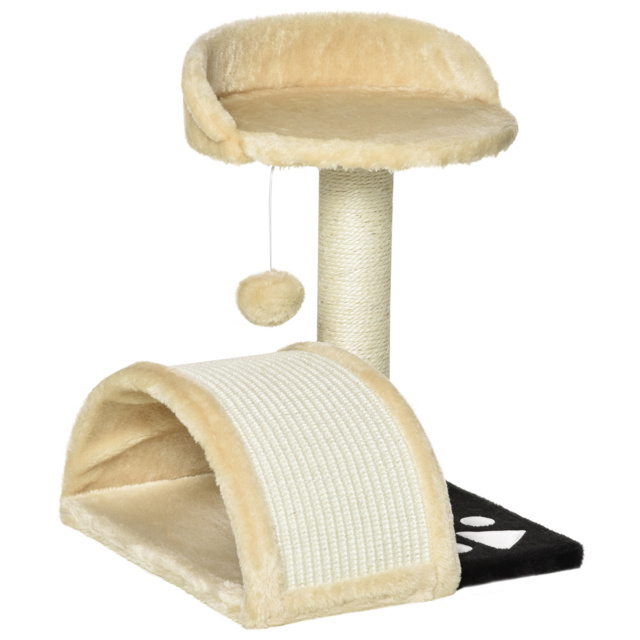 PawHut Cat Scratching Tree, Post with Activity Centre, Climber, Hanging Ball, Plush Cover, Beige - Aosom UK - image 1