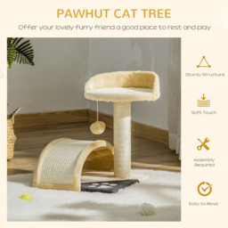 PawHut Cat Scratching Tree, Post with Activity Centre, Climber, Hanging Ball, Plush Cover, Beige - Aosom UK - thumbnail 4