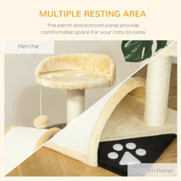 PawHut Cat Scratching Tree, Post with Activity Centre, Climber, Hanging Ball, Plush Cover, Beige - Aosom UK - thumbnail 6