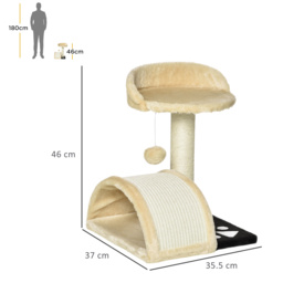 PawHut Cat Scratching Tree, Post with Activity Centre, Climber, Hanging Ball, Plush Cover, Beige - Aosom UK - thumbnail 3