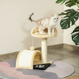 PawHut Cat Scratching Tree, Post with Activity Centre, Climber, Hanging Ball, Plush Cover, Beige - Aosom UK - thumbnail 2