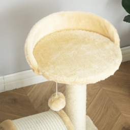 PawHut Cat Scratching Tree, Post with Activity Centre, Climber, Hanging Ball, Plush Cover, Beige - Aosom UK - thumbnail 9