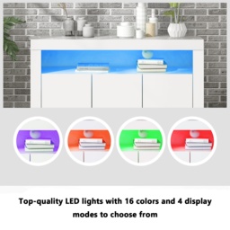 Modern Sideboard Cabinet with LED Lights, High Gloss Design, 3-Door Remote Control Kitchen Unit for Home Decor, 130x35x95 cm, White - Aosom.UK - thumbnail 5