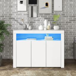 Modern Sideboard Cabinet with LED Lights, High Gloss Design, 3-Door Remote Control Kitchen Unit for Home Decor, 130x35x95 cm, White - Aosom.UK - thumbnail 1