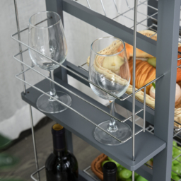 HOMCOM Kitchen Trolley, Multi-Use Kitchen Island w/ 4 Baskets 2 Side Racks 4 Wheels Food Storage Smooth Rolling Compact Furniture Dark Grey - Aosom UK - thumbnail 8