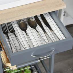 HOMCOM Kitchen Trolley, Multi-Use Kitchen Island w/ 4 Baskets 2 Side Racks 4 Wheels Food Storage Smooth Rolling Compact Furniture Dark Grey - Aosom UK - thumbnail 9