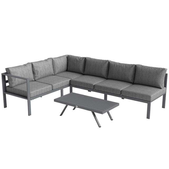 Outsunny 3 Pieces Garden Furniture Set, Aluminium Corner Lounge Set with Adjustable Backrest and Coffee Table - image 1