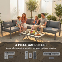 Outsunny 3 Pieces Garden Furniture Set, Aluminium Corner Lounge Set with Adjustable Backrest and Coffee Table - thumbnail 4