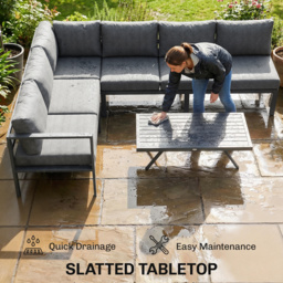 Outsunny 3 Pieces Garden Furniture Set, Aluminium Corner Lounge Set with Adjustable Backrest and Coffee Table - thumbnail 8