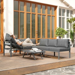 Outsunny 3 Pieces Garden Furniture Set, Aluminium Corner Lounge Set with Adjustable Backrest and Coffee Table - thumbnail 9