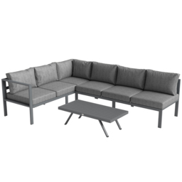 Outsunny 3 Pieces Garden Furniture Set, Aluminium Corner Lounge Set with Adjustable Backrest and Coffee Table - thumbnail 1