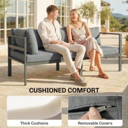 Outsunny 3 Pieces Garden Furniture Set, Aluminium Corner Lounge Set with Adjustable Backrest and Coffee Table - thumbnail 6