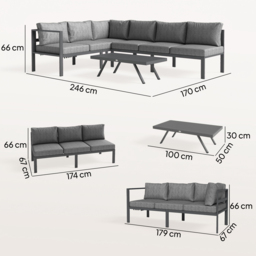 Outsunny 3 Pieces Garden Furniture Set, Aluminium Corner Lounge Set with Adjustable Backrest and Coffee Table - thumbnail 3