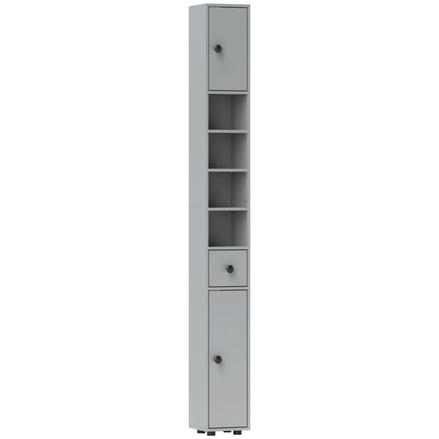 kleankin 180cm Slim Bathroom Cabinet, with Drawer, Shelves and Cupboards - Grey - image 1