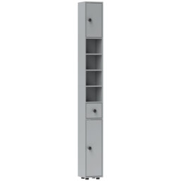 kleankin 180cm Slim Bathroom Cabinet, with Drawer, Shelves and Cupboards - Grey - thumbnail 1
