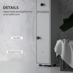 kleankin 180cm Slim Bathroom Cabinet, with Drawer, Shelves and Cupboards - Grey - thumbnail 6