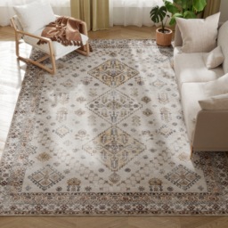 HOMCOM Vintage Area Rug, Non-Slip Washable Rug, Flannel Floor Carpet for Living Room, Bedroom, Dining Room, Home Office, 290 x 200 cm, Beige - thumbnail 9
