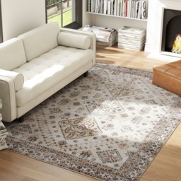 HOMCOM Vintage Area Rug, Non-Slip Washable Rug, Flannel Floor Carpet for Living Room, Bedroom, Dining Room, Home Office, 290 x 200 cm, Beige - thumbnail 2