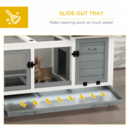 PawHut Wooden Rabbit Hutch, Guinea Pig Cage, with Removable Tray, Wheels - Grey - thumbnail 6