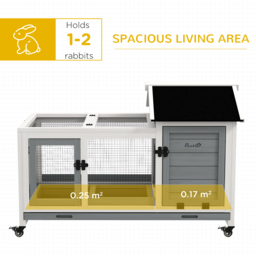 PawHut Wooden Rabbit Hutch, Guinea Pig Cage, with Removable Tray, Wheels - Grey - thumbnail 4
