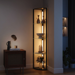 HOMCOM LED Floor Lamp with Shelves, Dimmable Standing Lamp with Foot Switch for Living Room, Bedroom, Black - thumbnail 2