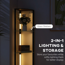 HOMCOM LED Floor Lamp with Shelves, Dimmable Standing Lamp with Foot Switch for Living Room, Bedroom, Black - thumbnail 4