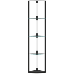 HOMCOM LED Floor Lamp with Shelves, Dimmable Standing Lamp with Foot Switch for Living Room, Bedroom, Black - thumbnail 1