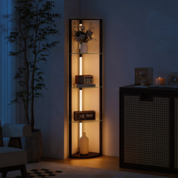 HOMCOM LED Floor Lamp with Shelves, Dimmable Standing Lamp with Foot Switch for Living Room, Bedroom, Black - thumbnail 9