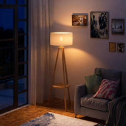 HOMCOM Freestanding Tripod Floor Lamp Bedside Light Reading Light with Storage Shelf Linen Shade for Living Room Bedroom, 154cm, Cream - Aosom UK - thumbnail 2