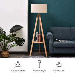 HOMCOM Freestanding Tripod Floor Lamp Bedside Light Reading Light with Storage Shelf Linen Shade for Living Room Bedroom, 154cm, Cream - Aosom UK - thumbnail 5