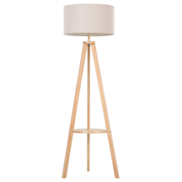 HOMCOM Freestanding Tripod Floor Lamp Bedside Light Reading Light with Storage Shelf Linen Shade for Living Room Bedroom, 154cm, Cream - Aosom UK - thumbnail 1