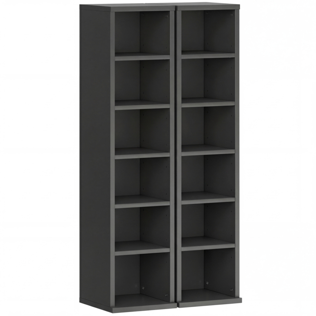 HOMCOM Set of 2 CD Media Display Shelf Unit Tower Rack with Adjustable Shelves, Black - image 1