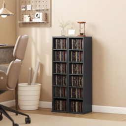 HOMCOM Set of 2 CD Media Display Shelf Unit Tower Rack with Adjustable Shelves, Black - thumbnail 2