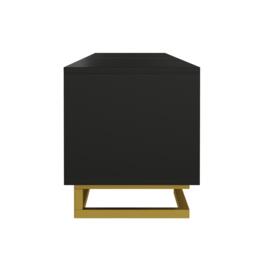 Stylish TV Cabinet with Textured Doors Metallic Handles, Elegant TV Stand with Integrated Shelves, 160L x 38W x 44.5H cm, Black - Aosom UK - thumbnail 6