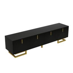Stylish TV Cabinet with Textured Doors Metallic Handles, Elegant TV Stand with Integrated Shelves, 160L x 38W x 44.5H cm, Black - Aosom UK - thumbnail 8