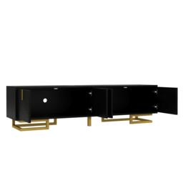 Stylish TV Cabinet with Textured Doors Metallic Handles, Elegant TV Stand with Integrated Shelves, 160L x 38W x 44.5H cm, Black - Aosom UK - thumbnail 7