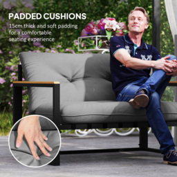 Outsunny Garden Furniture Set, 4 Piece Indoor Outdoor Conservatory with Loveseat Sofa, Armchairs, Glass Top Coffee Table, Cushions for Balcony, Poolside, Patio, Light Grey - thumbnail 6