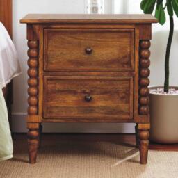 Solid Mango Wood Bedside Table with 2 Drawers, Ample Storage, Nightstand for Living Room & Bedroom, Brown - Aosom UK - thumbnail 1