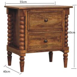 Solid Mango Wood Bedside Table with 2 Drawers, Ample Storage, Nightstand for Living Room & Bedroom, Brown - Aosom UK - thumbnail 3