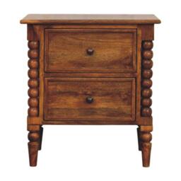 Solid Mango Wood Bedside Table with 2 Drawers, Ample Storage, Nightstand for Living Room & Bedroom, Brown - Aosom UK - thumbnail 2