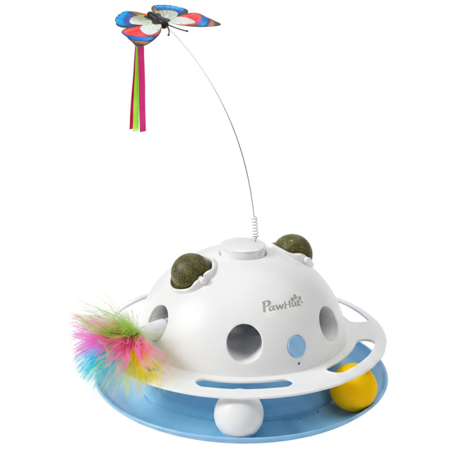 PawHut 4-in-1 Interactive Cat Toys for Indoor Cats Adult with Spinning Butterfly, Shooting Feathers & Catnip Balls - image 1