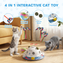 PawHut 4-in-1 Interactive Cat Toys for Indoor Cats Adult with Spinning Butterfly, Shooting Feathers & Catnip Balls - thumbnail 4