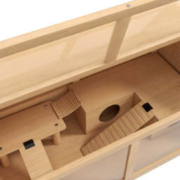 PawHut Hamster Cage, Wooden Small Animal Cage for Gerbils, Mice w/ Suspension Bridge, Openable Top, Hut, 85 x 45 x 44cm Nature - Aosom UK - thumbnail 8