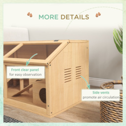 PawHut Hamster Cage, Wooden Small Animal Cage for Gerbils, Mice w/ Suspension Bridge, Openable Top, Hut, 85 x 45 x 44cm Nature - Aosom UK - thumbnail 6